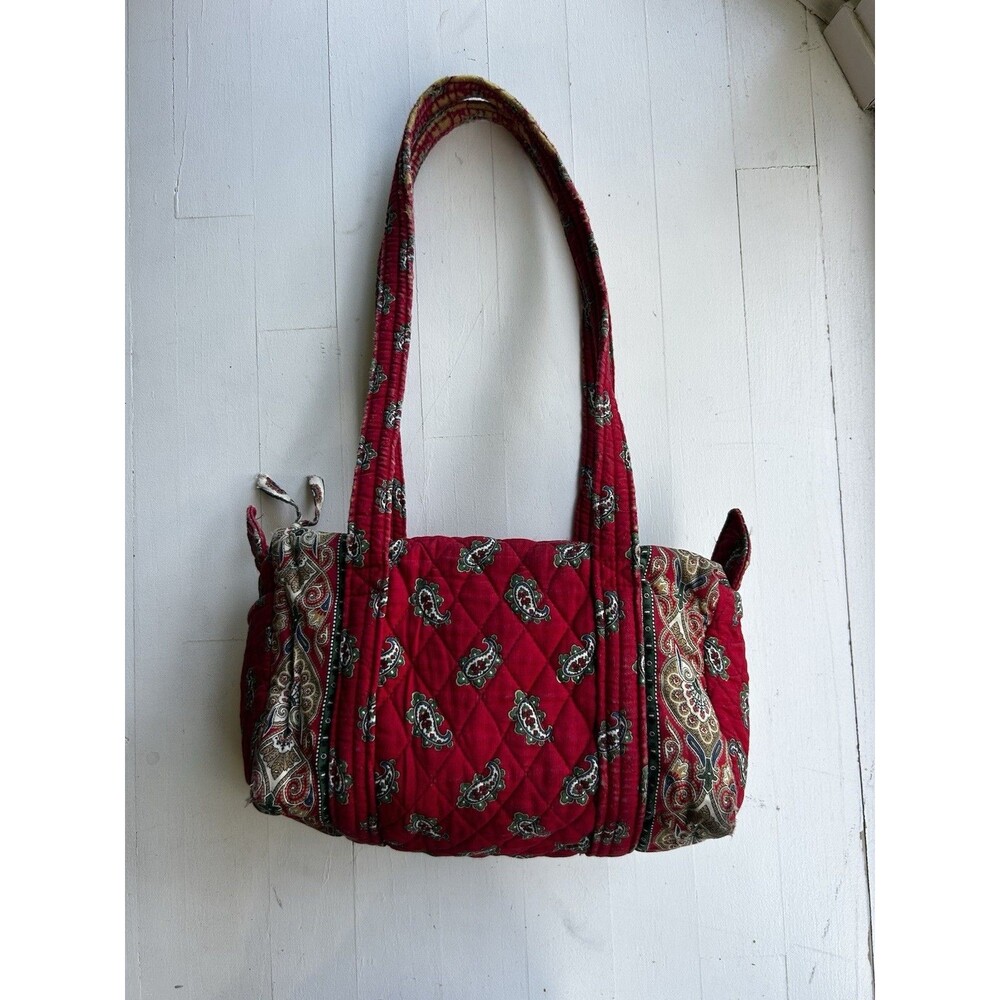 Vtg 90s Vera Bradley Apple Red Paisley Shoulder Purse Tote 100 Duffel Indiana